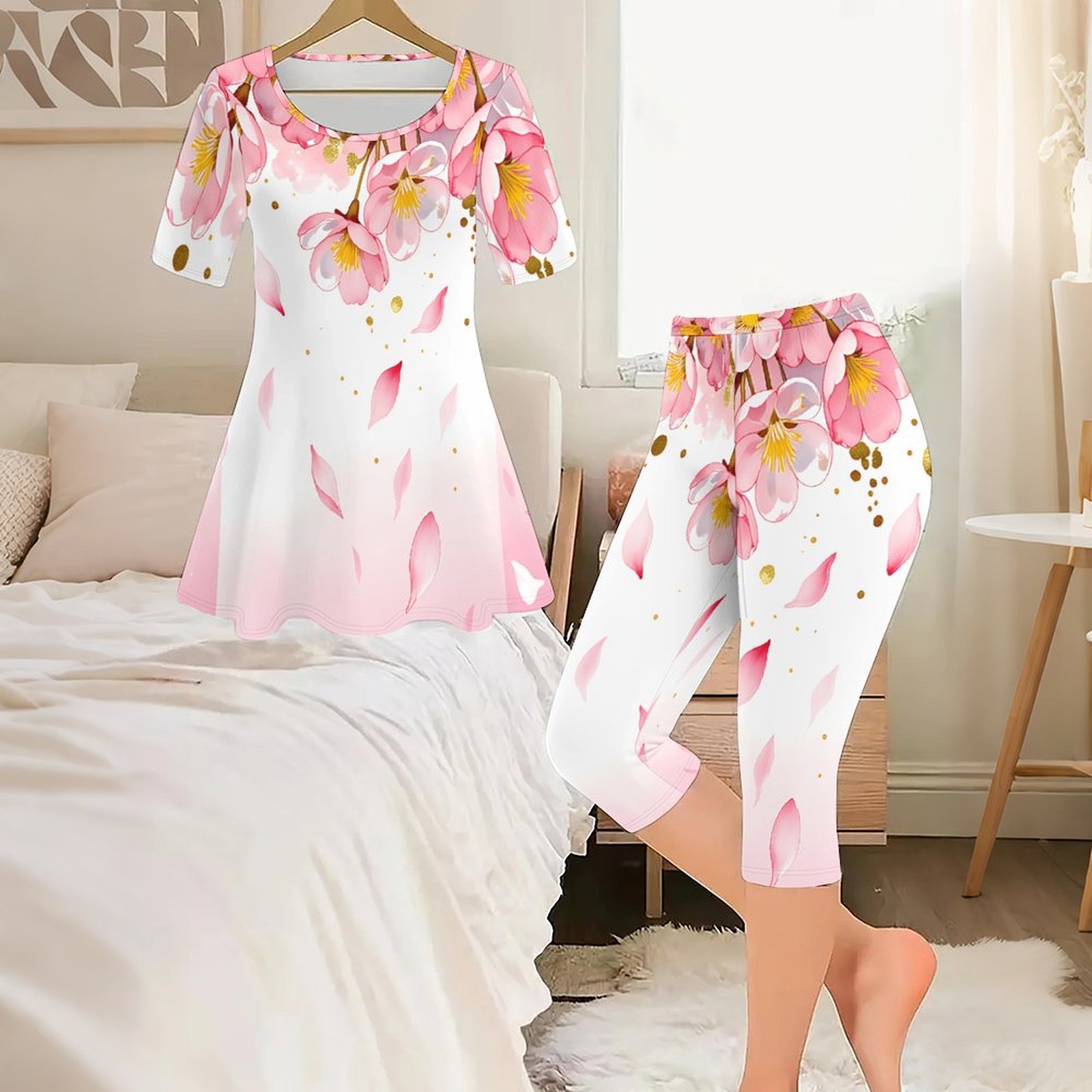 Romper Floral Print - 2-teiliges Set mit Vintage-Print für Damen,