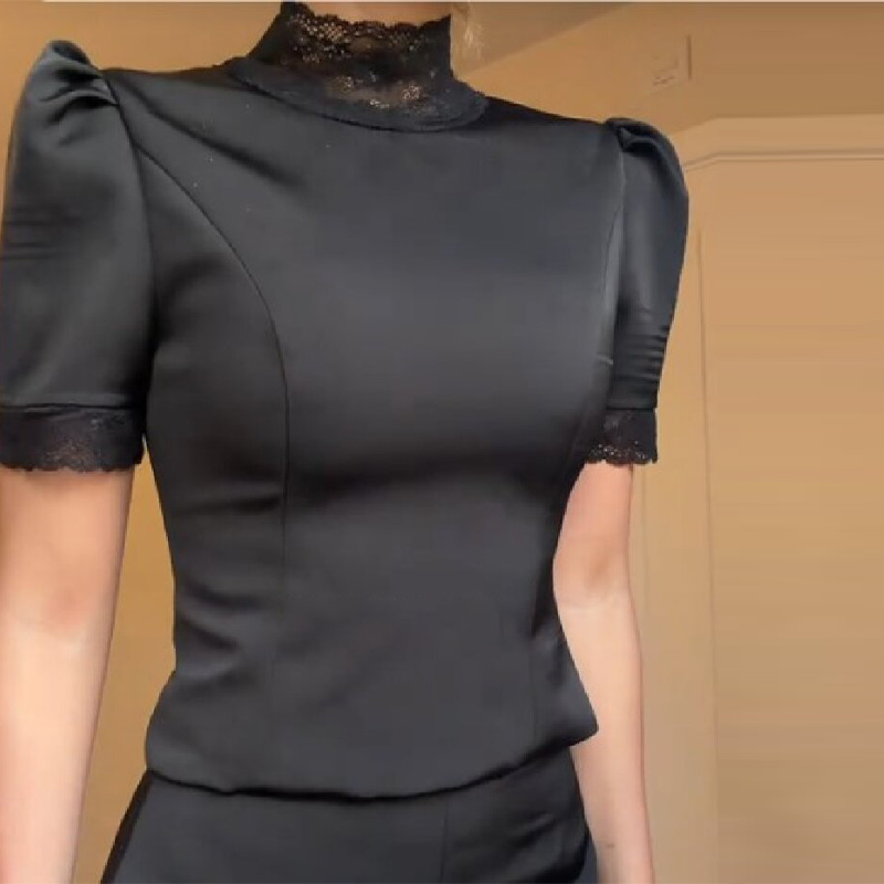 Neue Satin-Spitzenbesatz-Top-S – Blouse Off Shoulder Bewertung und Preis